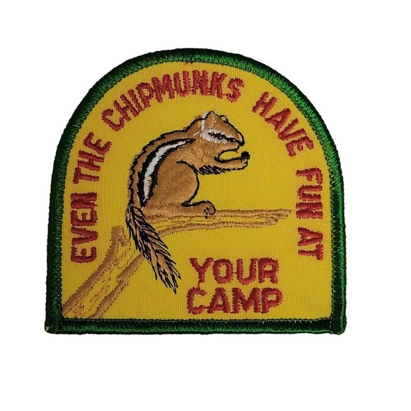 VTG Sew On Embroidered Patch, 3" Even the Chimpmunks Have Fun at Your Camp - Picture 1 of 5